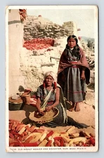 Old Basket Weaver & Daughter Hopi (Moki) Pueblo California Postcard A44