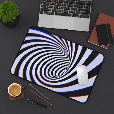 Hypnotic Black White Spiral Desk Mat | Optical Illusion Mousepad