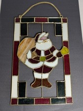 Vtg Stained Glass Christmas Santa Metal Glass Window Hanging Suncatcher 7.5x12