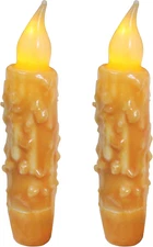 Real Wax Hand Dipped Battery Operated LED Timer Taper Candles Rustic Primitive F