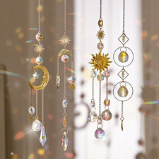 4PK Crystal Suncatcher for Windows Hanging Decor, Prism Sun Catcher with Chain a