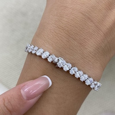 10.1ct F/VS2 Oval Cut Lab Created Diamond White Gold Tennis Bracelet Certified