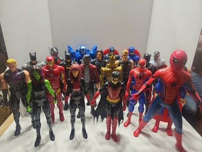  21 pc Marvel DC 12'' Action Figure Lot Spider-Man Batman Robin Talking Spide Etc