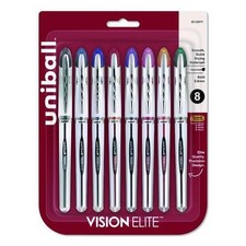 uniball VISION ELITE Rollerball Pen, Stick, Bold 0.8 mm, Assorted Colors, 8/Pack