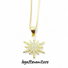 Collana Donna Con Ciondolo STELLA DEL NORD  In Argento 925 Dorato Con Zirconi 