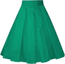 Women Pleated Vintage Skirt Floral Print A-line Midi Skirts with