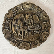 Vintage Rothenburg German Carved Wood Resin 9.5” Collector Plate