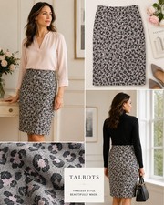 Talbots Gray Blush Leopard Print Pencil Skirt Jacquard Knit