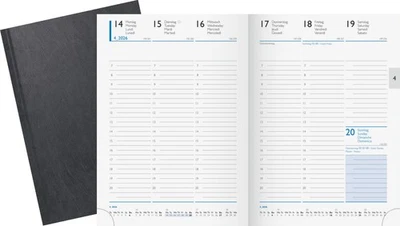 Wochenkalender 2026 Terminplaner A5 Timer schwarz 1 Wo=2Sei Buchkalender Brunnen