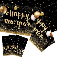 PATIAI 3Pcs Happy New Year Tablecloths Black ...