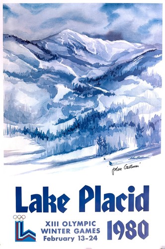 Original Lake Placid Winter Olympics 1980 - Mountain Text lVintage Poster Hand