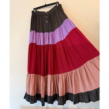 Vintage Stitches colorblock tiered maxi skirt size M