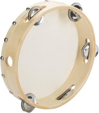 8" Wood Handheld Tambourine - 1 Pack 8 Inches, Beige,Silver,White