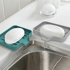 Silicone Soap Dish with Drain Self Draining Holder Bathroom Kitchen Sink.