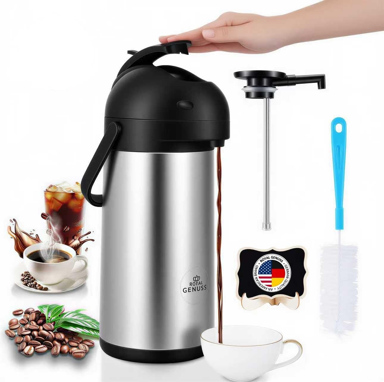 Airpot Coffee Dispenser 74 oz (2.2L) with Pump, Cleaning Bru