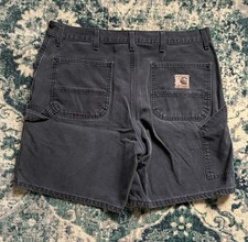Vtg Carhartt Faded Black Canvas Shorts 38 825 BLK Brown Tag Carpenter Work Wear