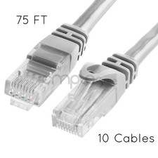 CAT 6 500MHz UTP ETHERNET LAN NETWORK CABLE 75 FT Gray Lot of 10 NEW