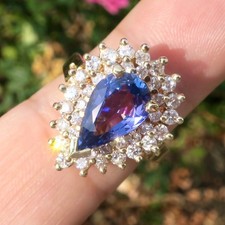 Amazing 14k Solid Yellow Gold Natural Tanzanite and Diamond Ring Size 9.75