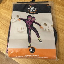 Hide Eek Stuffable Two-Headed Skeleton Halloween Costume Kids Sz XL Youth w S