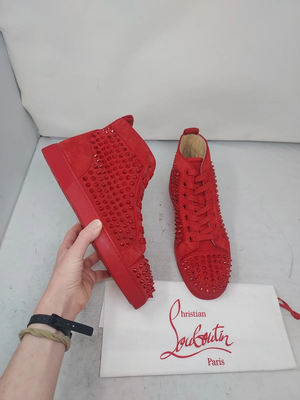 Christian Louboutin — Christian Louboutin MENS EU 42 US 9 NEW Red Suede Louis Spike High Top Sneaker