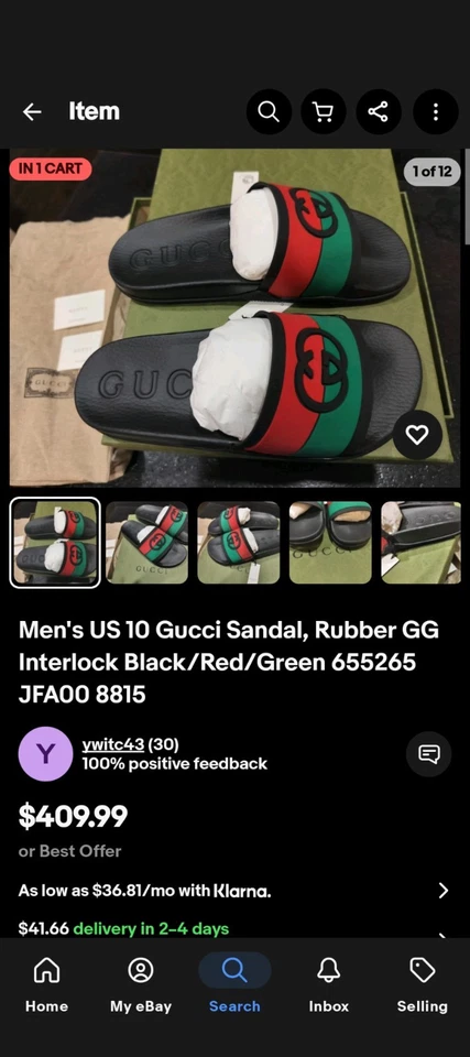 Sandalia Gucci Web de goma para hombre - goma negra, EE. UU. 10,5-11 Foto 4 de 4