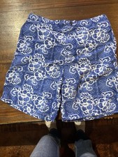 Men  s L Caribbean Swim Trunks Blue And Light Blue With Snap And Zipper