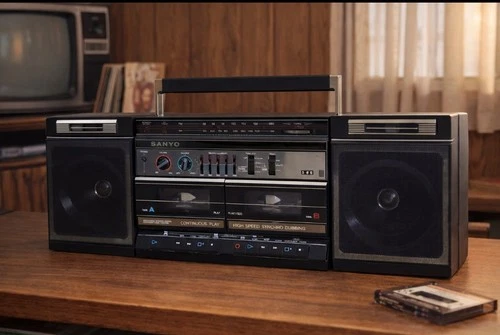 Vintage Sanyo M-W225 Boombox Dual Cassette AM/FM Stereo Detachable Speakers