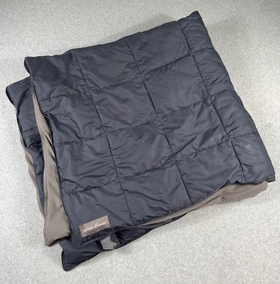 Eddie Bauer Fleece Lined Puffer Blanket Outdoor Camping Throw Navy Blue 50 x 60 