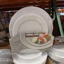 Kirkland Signature Premium Heavyweight Plastic Party Plates White 50 Count