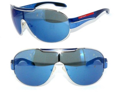 PRADA SONNENBRILLE BLAU VERSPIEGELT SPS 56N SHILD BRILLE 52Q ETUI 03W TASCHE 02L