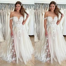 Elegant Wedding Dresses Lace Appliques Off Shoulder A-line Bridal Gowns Train