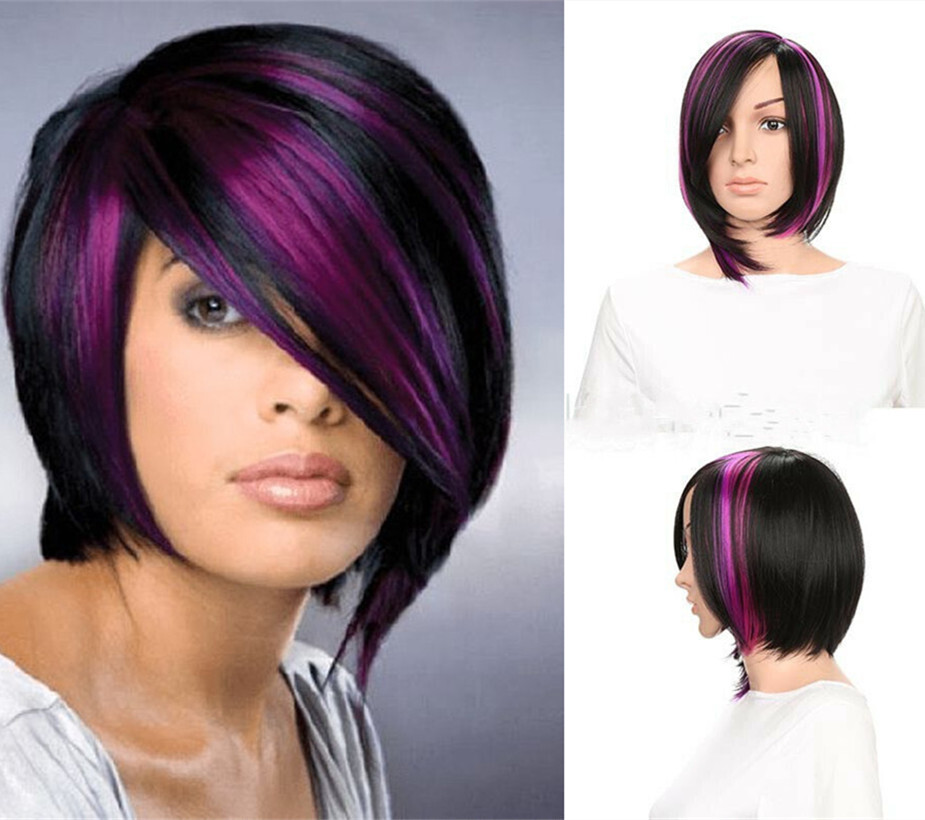 Purple short bob SidePart Wig Light Purple Bob Short 4X2 Lace Front Wigs Synthetic Hair  main image 2