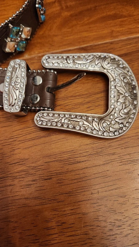 Cinturón de Rodeo Vaquera Blazin Roxx Western Marrón Azul Bling Talla S Se Ajusta a 28"-32" v1 Foto 2 de 4