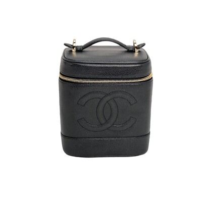 Chanel Vanity Cosmetic Case Black Caviar Leather Bag Live