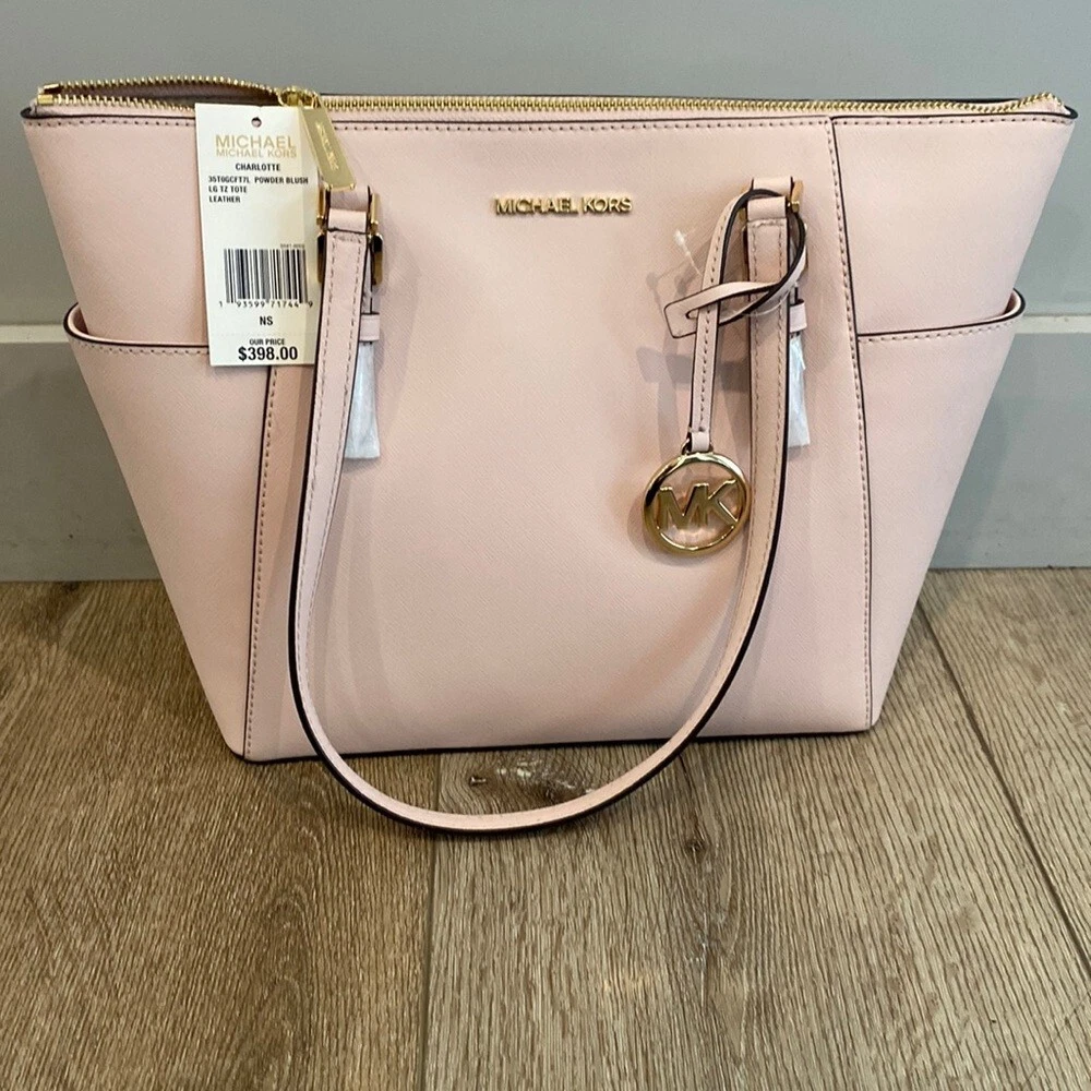 Michael Kors Charlotte Large Top Zip Saffiano Leather Tote - Powder Blush