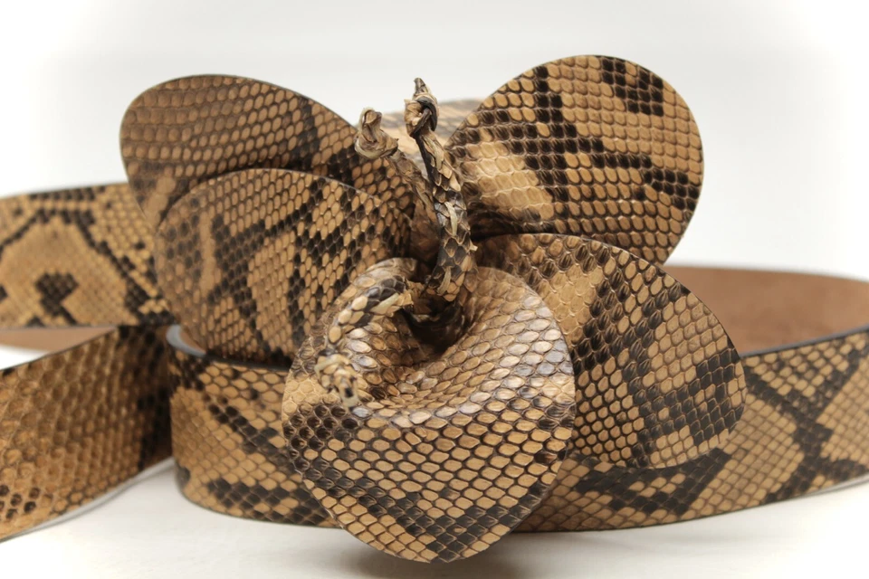 Michael Kors Womens Real Python Belt XS Genuine Snakeskin Flower Slide Italy - Image 2 of 4