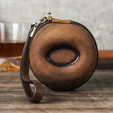 Uhrenetui Vintage Crazy Horse Leder Donut Tragbare Einzelne Uhrenaufbewahrung