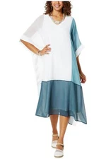 WynneLayers Women's Caftan w/Tank Dress Underlay Sea Blue Combo
