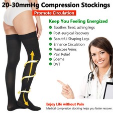 Compression Stockings 15-20 mmHg Swelling Thigh High Closed Toe Support Socks US
