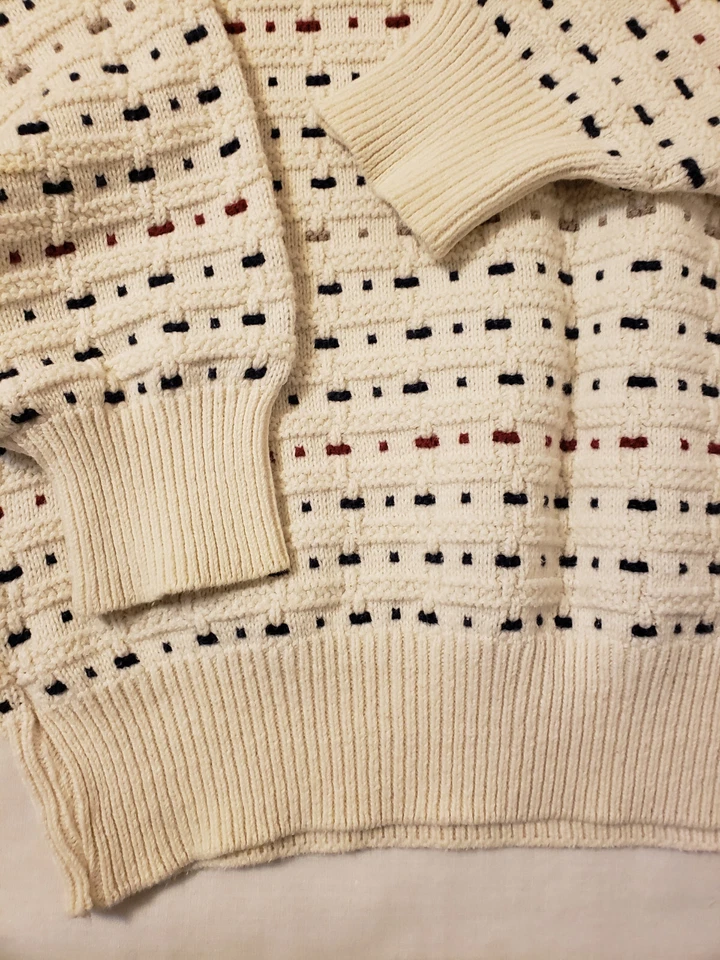 Pullover Sweater Size Medium 100% Cotton Ivory/Beige Multicolor Crew Neck Vintag - Image 4 of 4