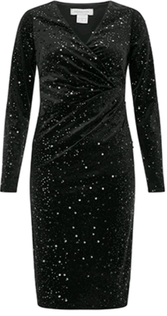 Monsoon Laetitia Velvet Sequin Dress Black Uk 12 Bnwt Sparkle Knee Length Ladies