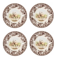 SET of 4 Spode Woodland Salad Dessert Deer Elk Plates Thanksgiving NEW 20 cm