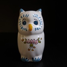 N9278 Keramik -statue Figürchen Eule Raptor Weiß Vintage Hergestellt Handarbeit