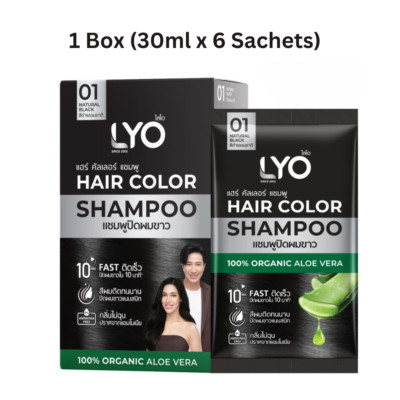 LYO Hair Color Shampoo Dye Cover Gray White 100% Organic Natural Black Color x6