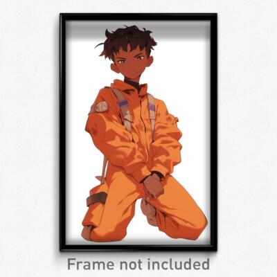 Anime Art Poster Boy Feeling Indignant, Simplistic Orange Jumpsuit  (Print)