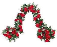 SWSTINLING 2 Pack (16FT) Artificial Rose Vine Flowers Plants Fake Flower Red