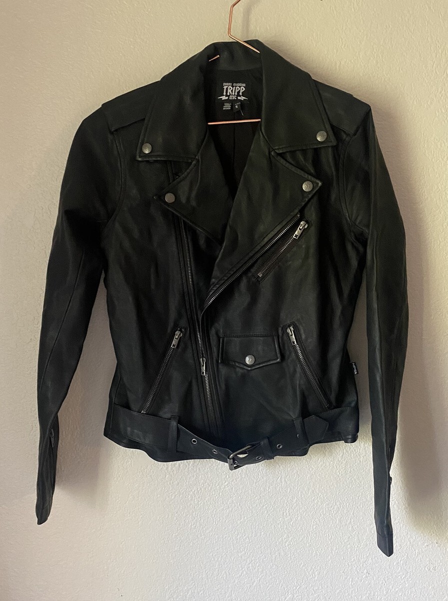 Tripp Nyc Faux Leather Moto Jacket Size S Black
