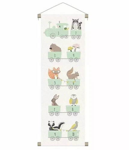 Nursery wall art canvas  animal train 12x36 baby shower gift unisex 1 Piece