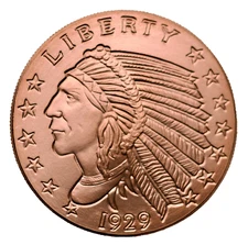 2 oz Incuse Indian .999 Fine Copper Round BU