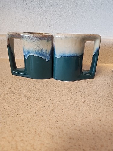 VTG Padilla Signed Stoneware Mugs Blue/Tan Drip Glaze Set of 4 boho - Picture 6 of 24